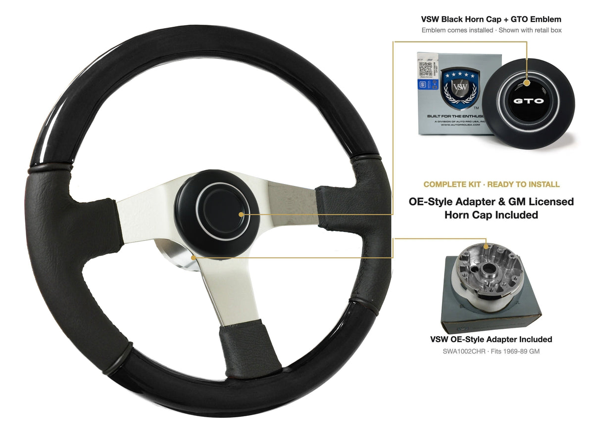 ST3019BLKWOOD black ash wood-leather steering wheel kit - SIL-19-19B