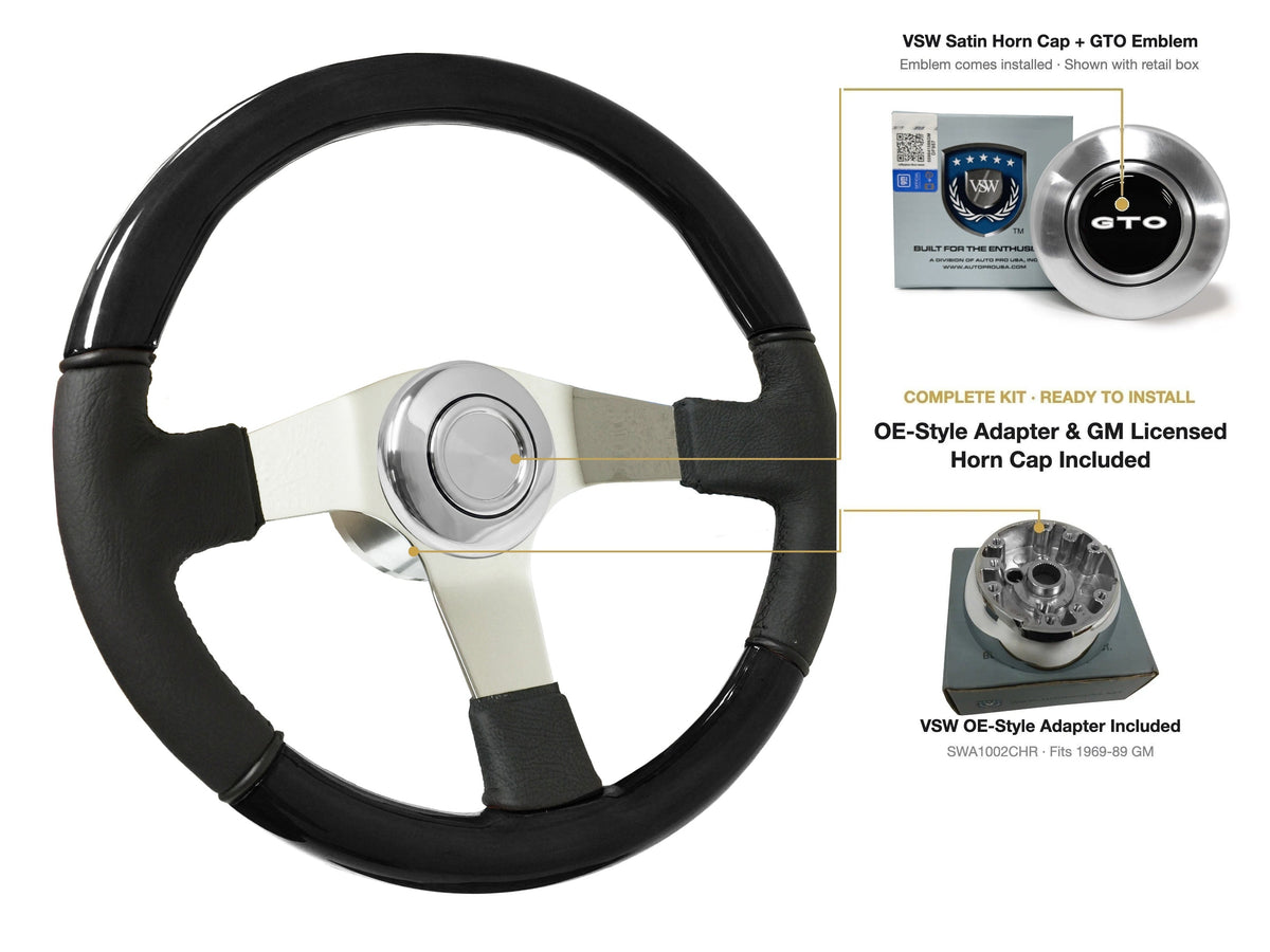 ST3019BLKWOOD black ash wood-leather steering wheel kit - SIL-19-19S