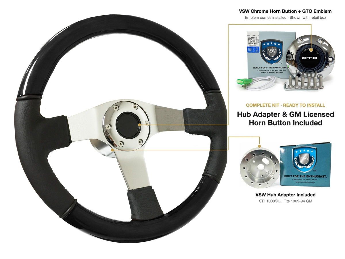 ST3019BLKWOOD black ash wood-leather steering wheel kit - SIL-19CHR
