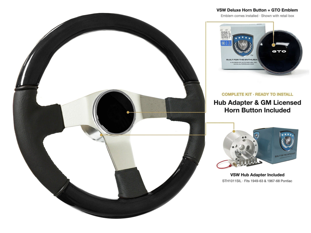 ST3019BLKWOOD black ash wood-leather steering wheel kit - SIL-19DLX-4968