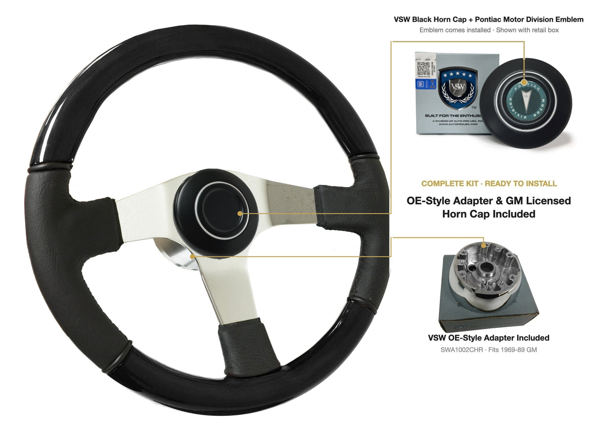 ST3019BLKWOOD black ash wood-leather steering wheel kit - SIL-20-19B