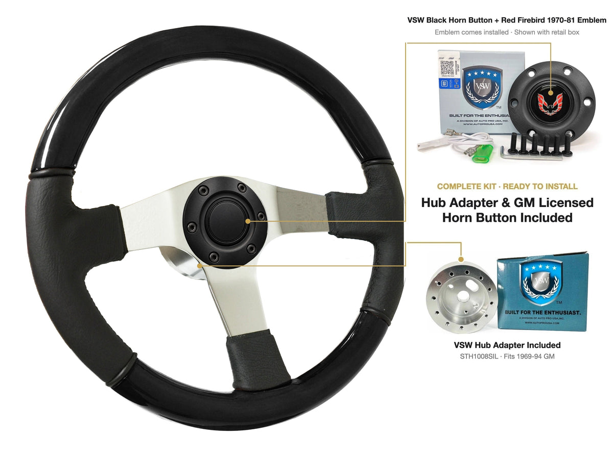 ST3019BLKWOOD black ash wood-leather steering wheel kit - SIL-21BLK