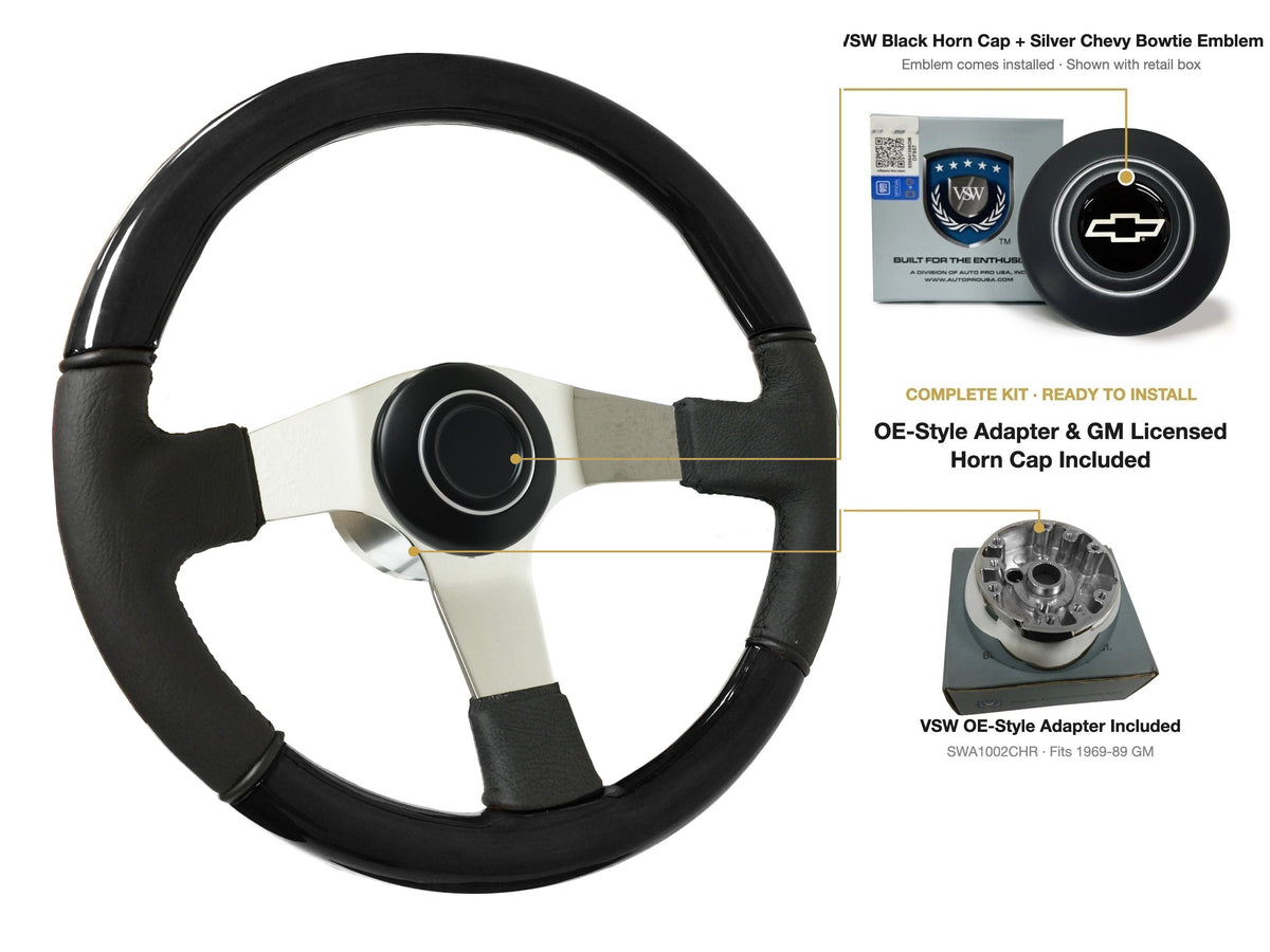 ST3019BLKWOOD black ash wood-leather steering wheel kit - SIL-23-19B