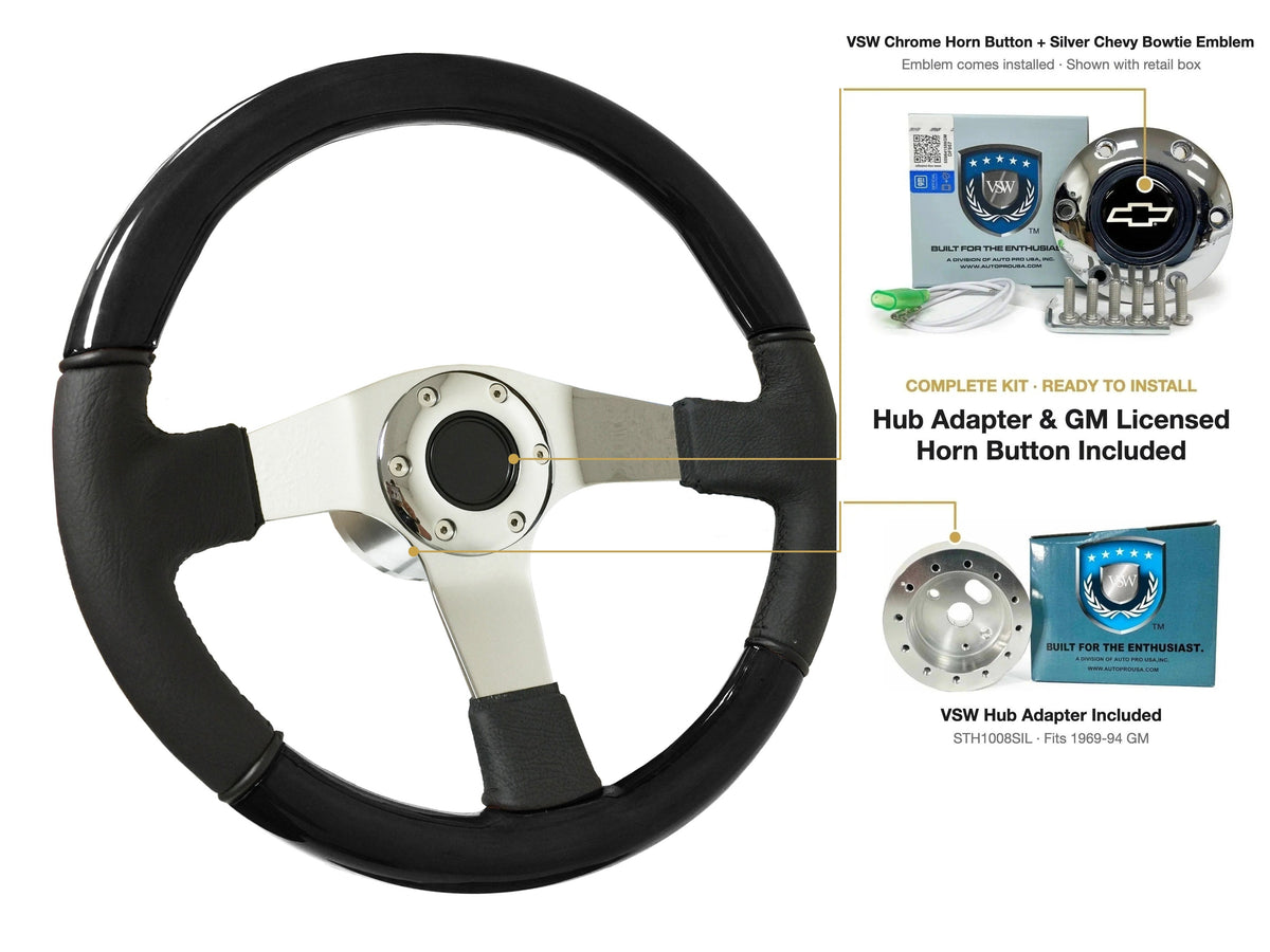 ST3019BLKWOOD black ash wood-leather steering wheel kit - SIL-23CHR
