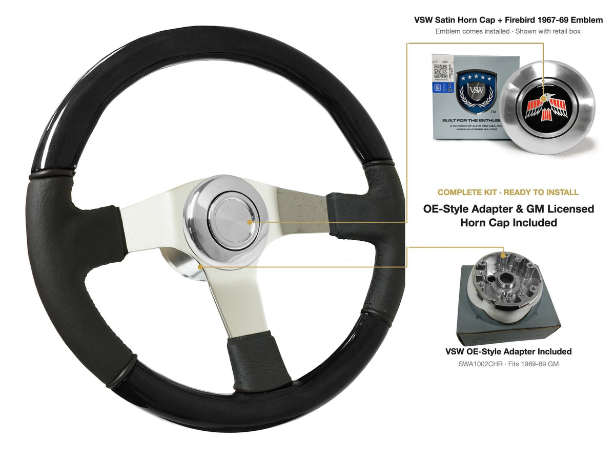 ST3019BLKWOOD black ash wood-leather steering wheel kit - SIL-29-19S