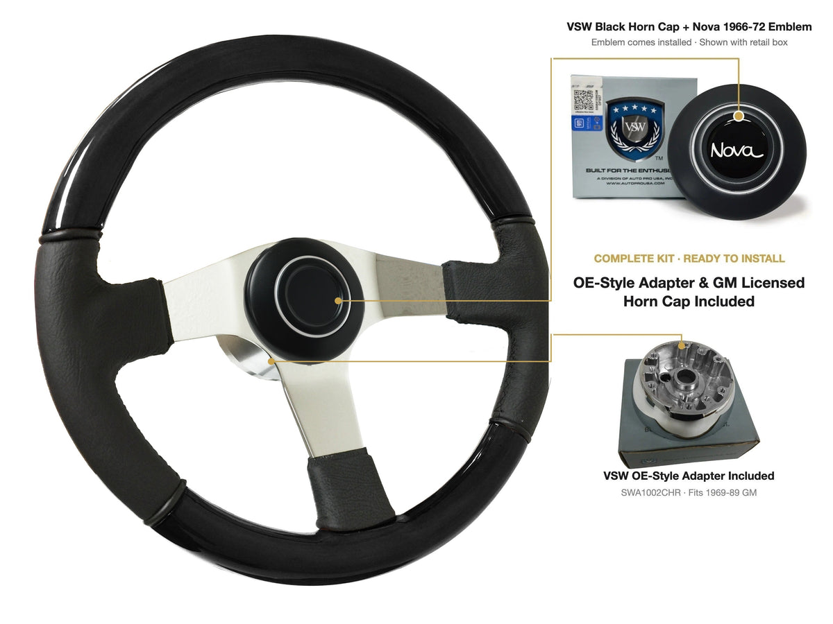 ST3019BLKWOOD black ash wood-leather steering wheel kit - SIL-34-19B