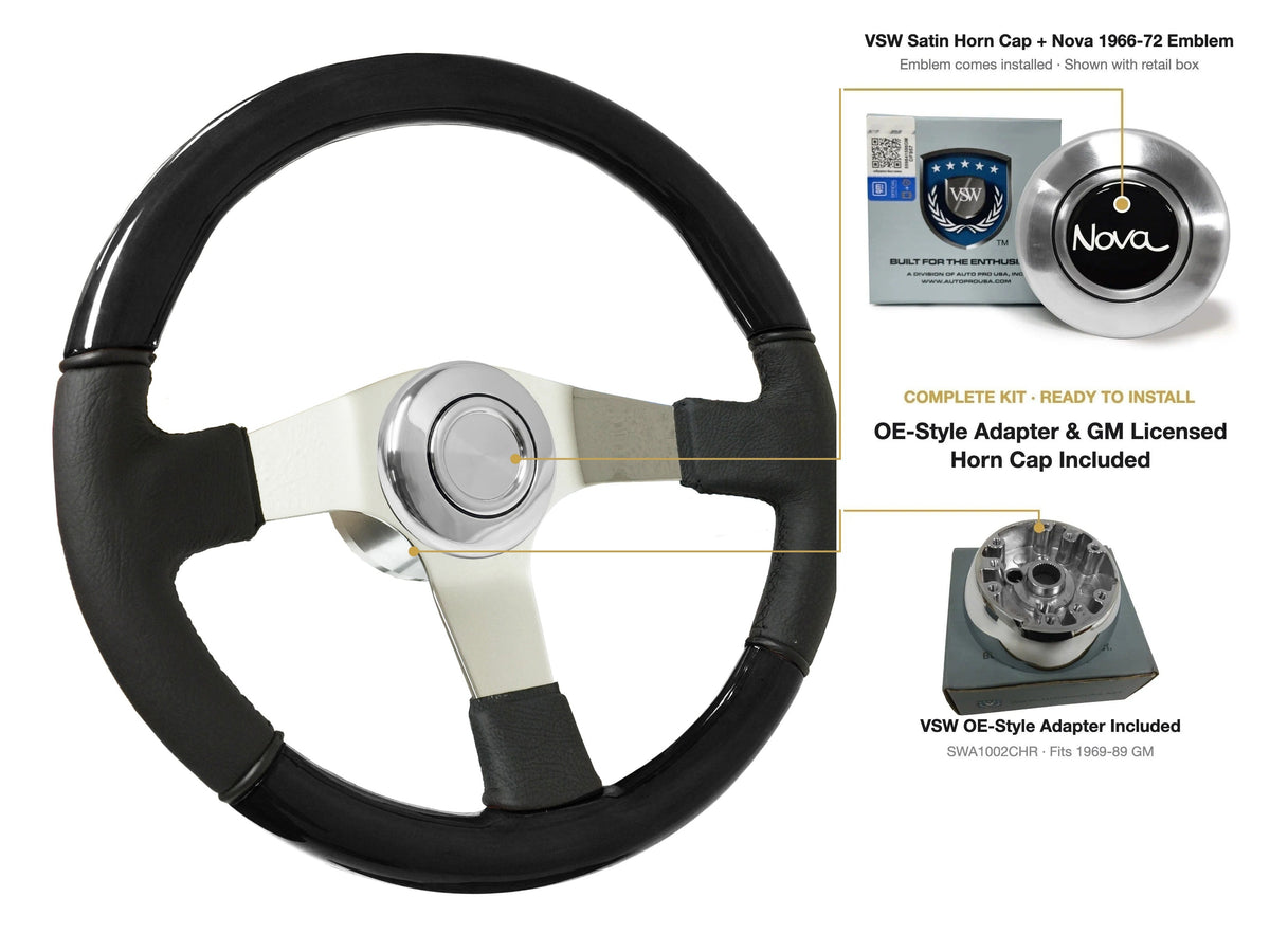 ST3019BLKWOOD black ash wood-leather steering wheel kit - SIL-34-19S