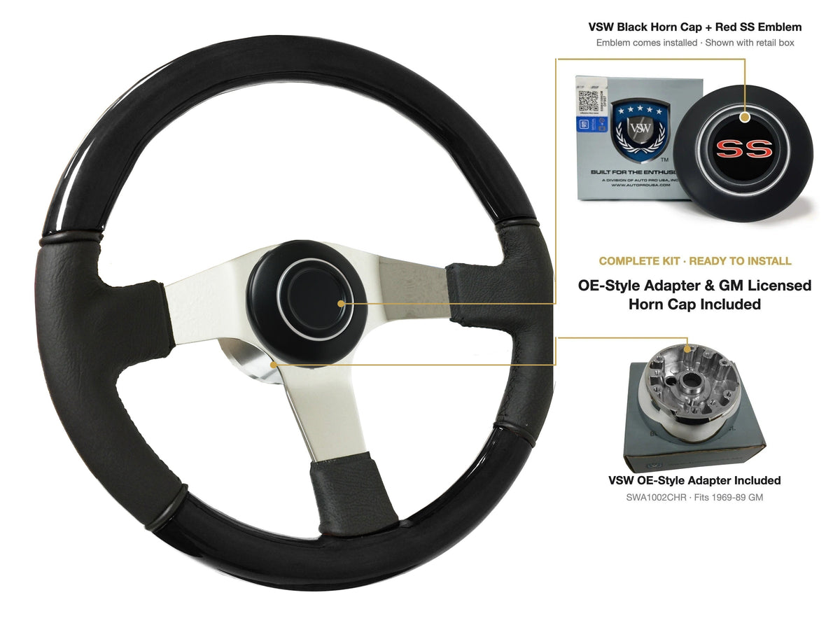 ST3019BLKWOOD black ash wood-leather steering wheel kit - SIL-35-19B