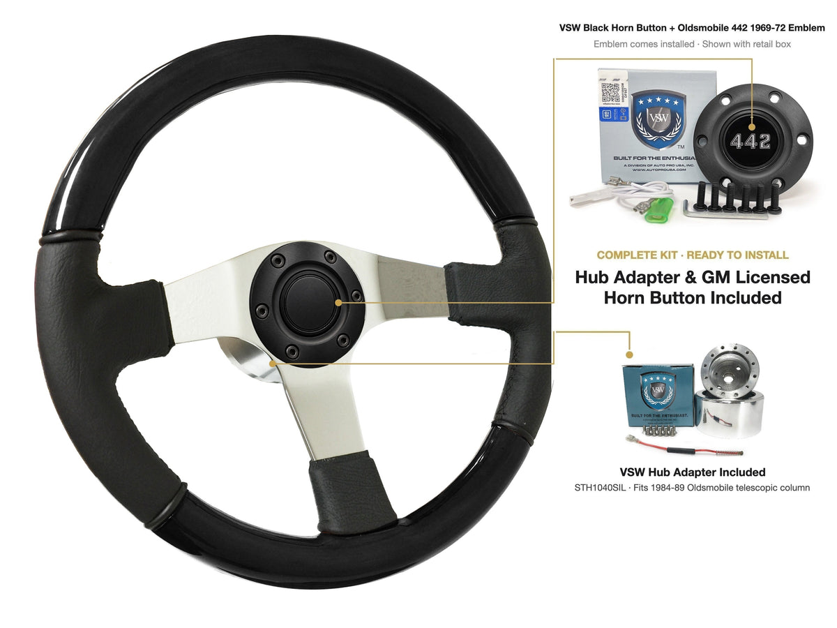 ST3019BLKWOOD black ash wood-leather steering wheel kit - SIL-67BLK-TELE