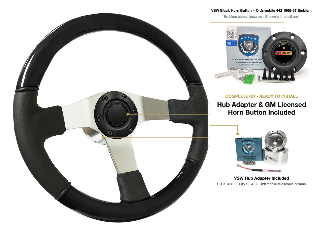 ST3019BLKWOOD black ash wood-leather steering wheel kit - SIL-68BLK-TELE