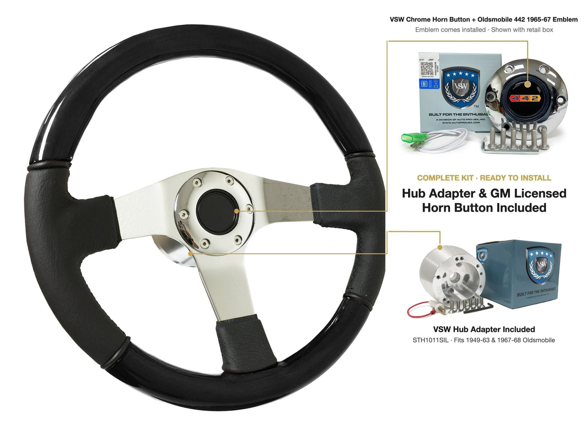 ST3019BLKWOOD black ash wood-leather steering wheel kit - SIL-68CHR-4968