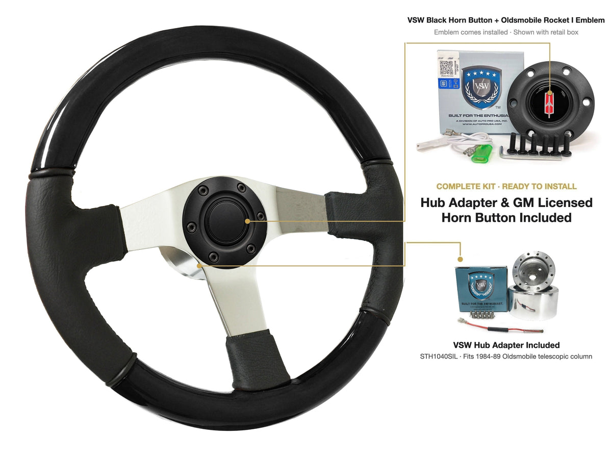 ST3019BLKWOOD black ash wood-leather steering wheel kit - SIL-69BLK-TELE