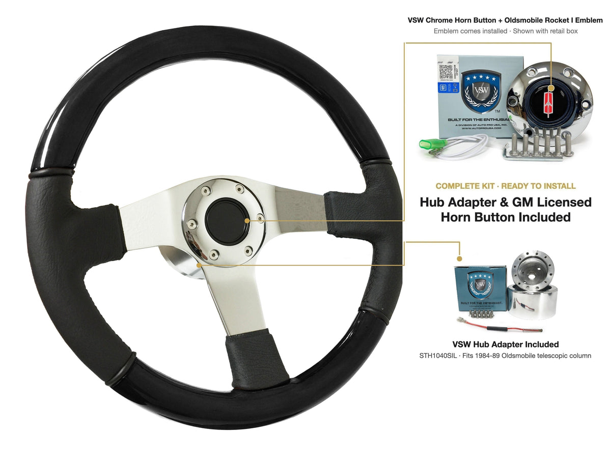ST3019BLKWOOD black ash wood-leather steering wheel kit - SIL-69CHR-TELE