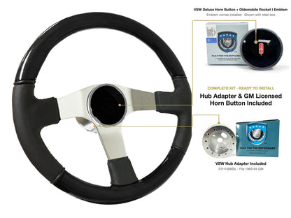 ST3019BLKWOOD black ash wood-leather steering wheel kit - SIL-69DLX
