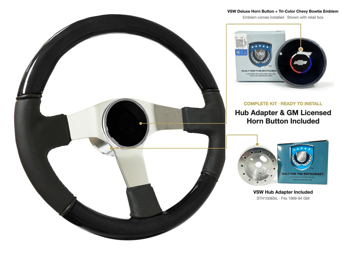 ST3019BLKWOOD black ash wood-leather steering wheel kit - SIL-6DLX