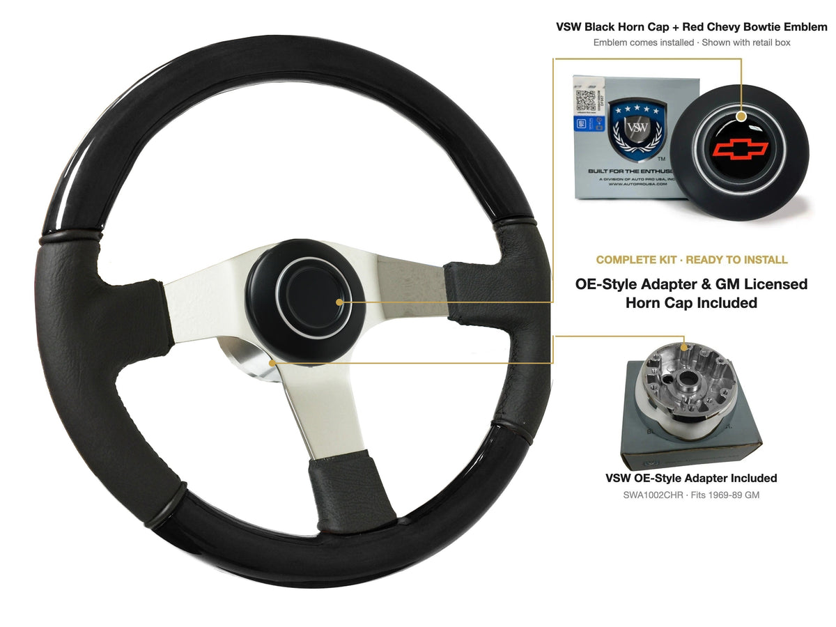 ST3019BLKWOOD black ash wood-leather steering wheel kit - SIL-8-19B
