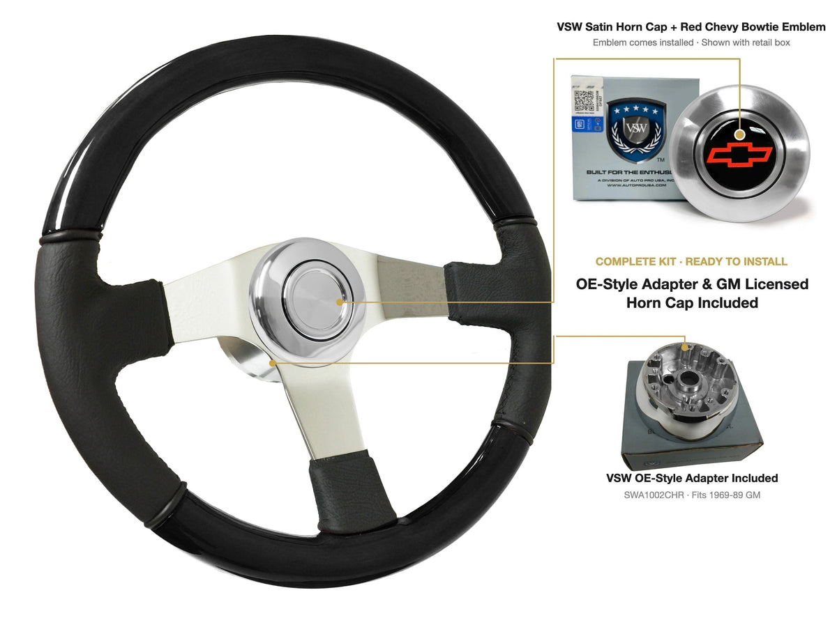 ST3019BLKWOOD black ash wood-leather steering wheel kit - SIL-8-19S