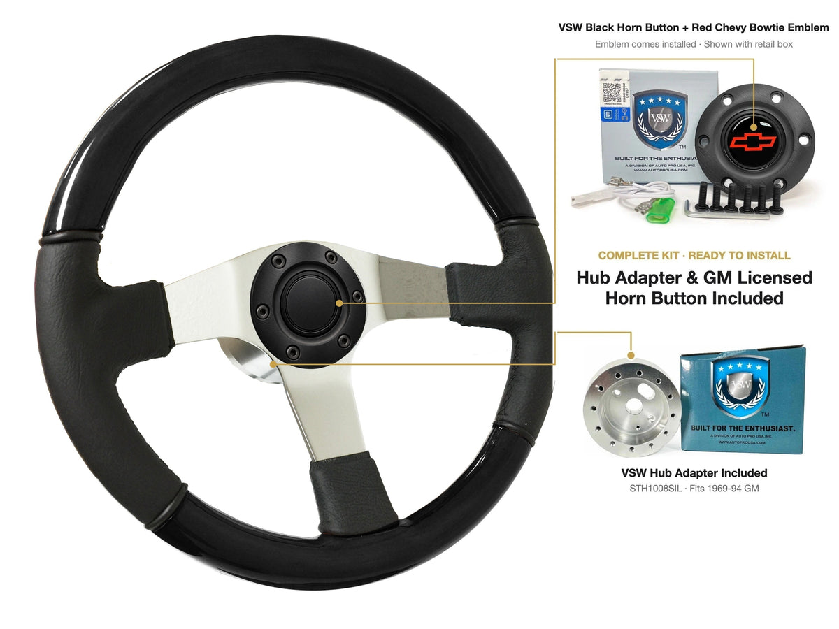 ST3019BLKWOOD black ash wood-leather steering wheel kit - SIL-8BLK