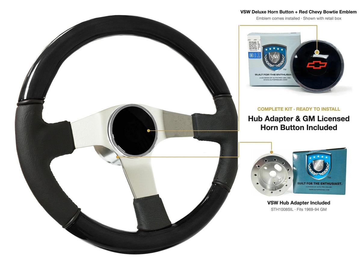 ST3019BLKWOOD black ash wood-leather steering wheel kit - SIL-8DLX