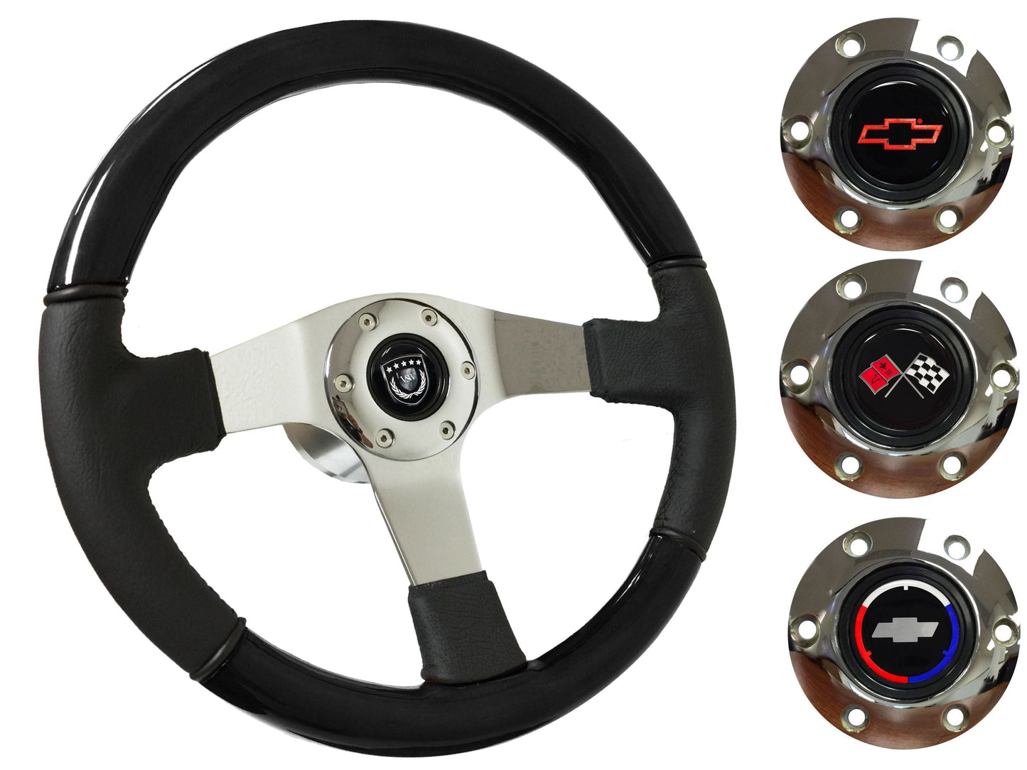 1962-68 Chevy Nova Steering Wheel Kit | Black Ash Wood - Leather | ST3019BK