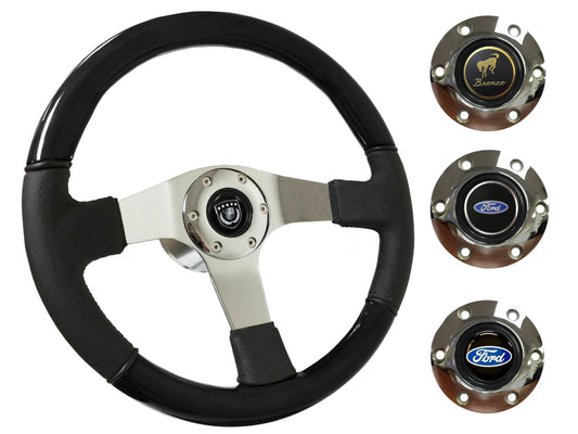 1975-77 Ford Bronco Steering Wheel Kit | Black Ash Wood - Leather | ST3019BK