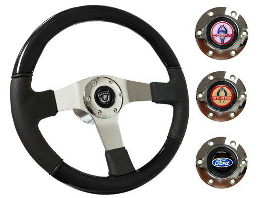 1964.5 Ford Mustang Steering Wheel Kit | Black Ash Wood - Leather