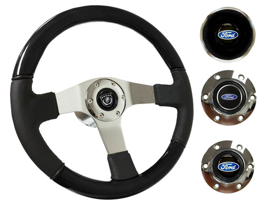 1970-76 Ford Torino Steering Wheel Kit | Black Ash Wood - Leather | ST3019BK