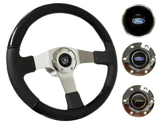 1970 Ford Falcon Steering Wheel Kit | Black Ash Wood - Leather | ST3019BK