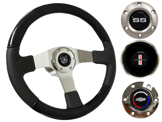 1969-89 Camaro Steering Wheel Kit | Black Ash Wood - Leather | ST3019BK