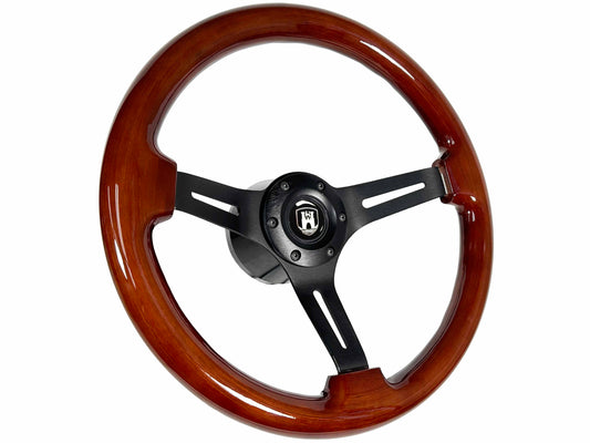 Volkswagen 6-Bolt Steering Wheel Castle Kit | Mahogany Wood / Black Alumunum