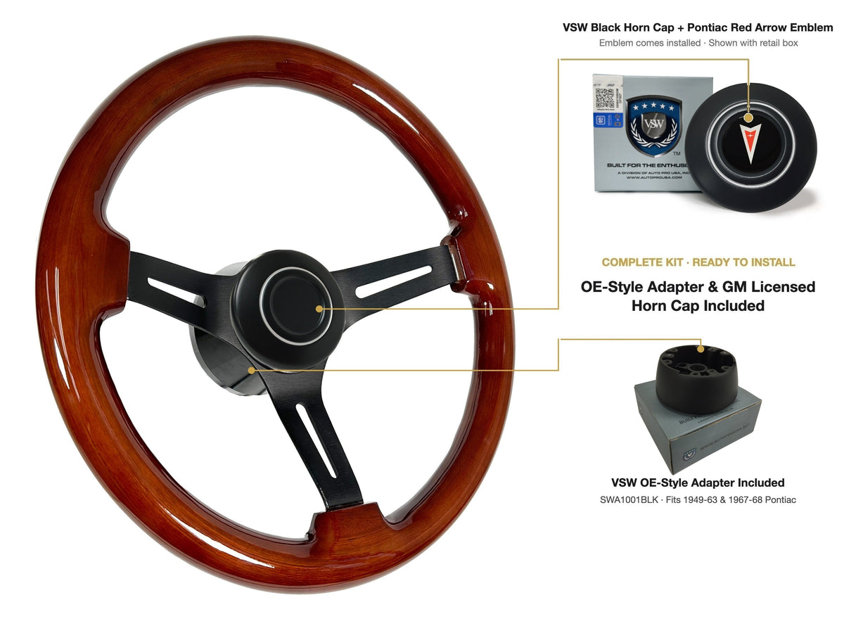 ST3027 1949-63/1967-68 Pontiac OE-style kit - OE Black Cap, Pontiac Red Arrow emblem, SWA1001BLK adapter