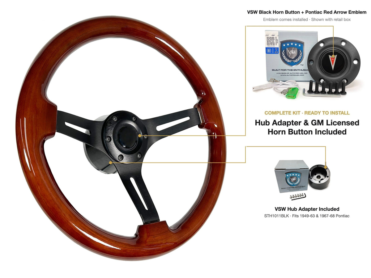ST3027 1949-63/1967-68 Pontiac kit - Black button, Pontiac Red Arrow emblem, STH1011BLK hub