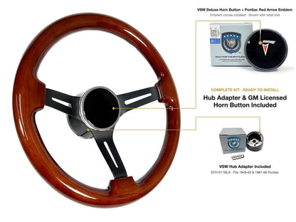 ST3027 1949-63/1967-68 Pontiac kit - Deluxe button, Pontiac Red Arrow emblem, STH1011BLK hub