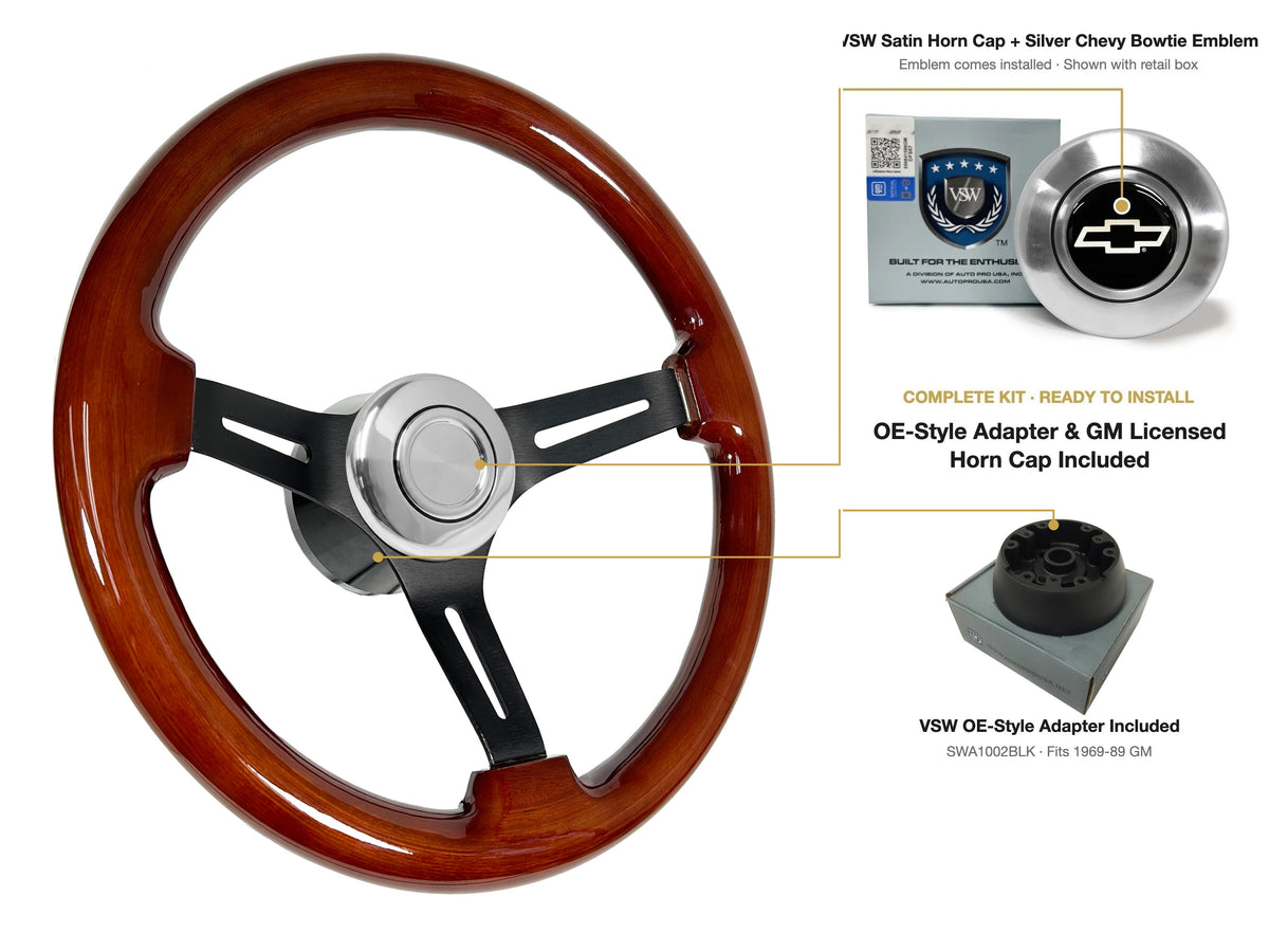 ST3027 OE-style kit (black hub) - OE Satin Cap, Silver Chevy Bowtie emblem