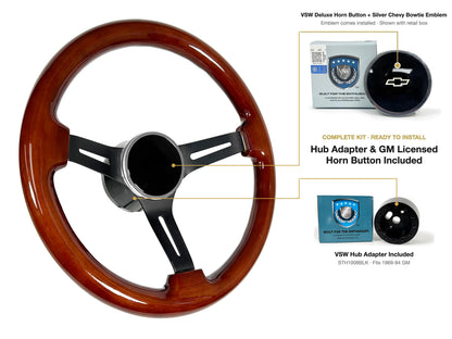 ST3027 kit (black hub) - Deluxe button, Silver Chevy Bowtie emblem