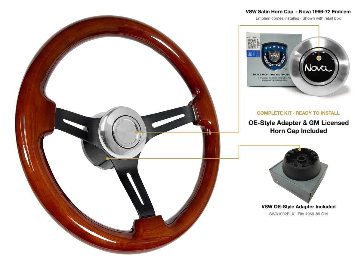 ST3027 OE-style kit (black hub) - OE Satin Cap, Nova 1966-72 emblem