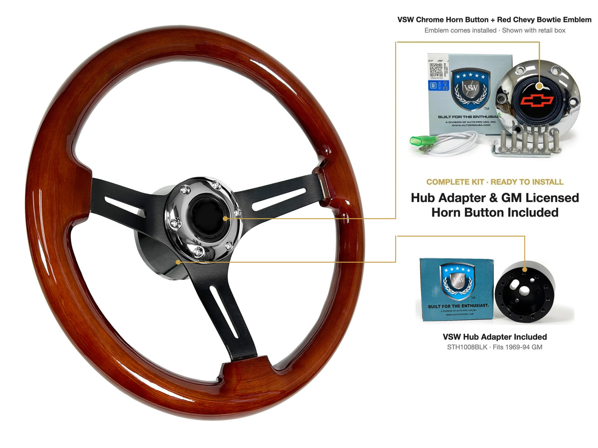 ST3027 kit (black hub) - Chrome button, Red Chevy Bowtie emblem