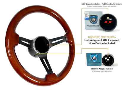 ST3027 kit (black hub) - Deluxe button, Red Chevy Bowtie emblem