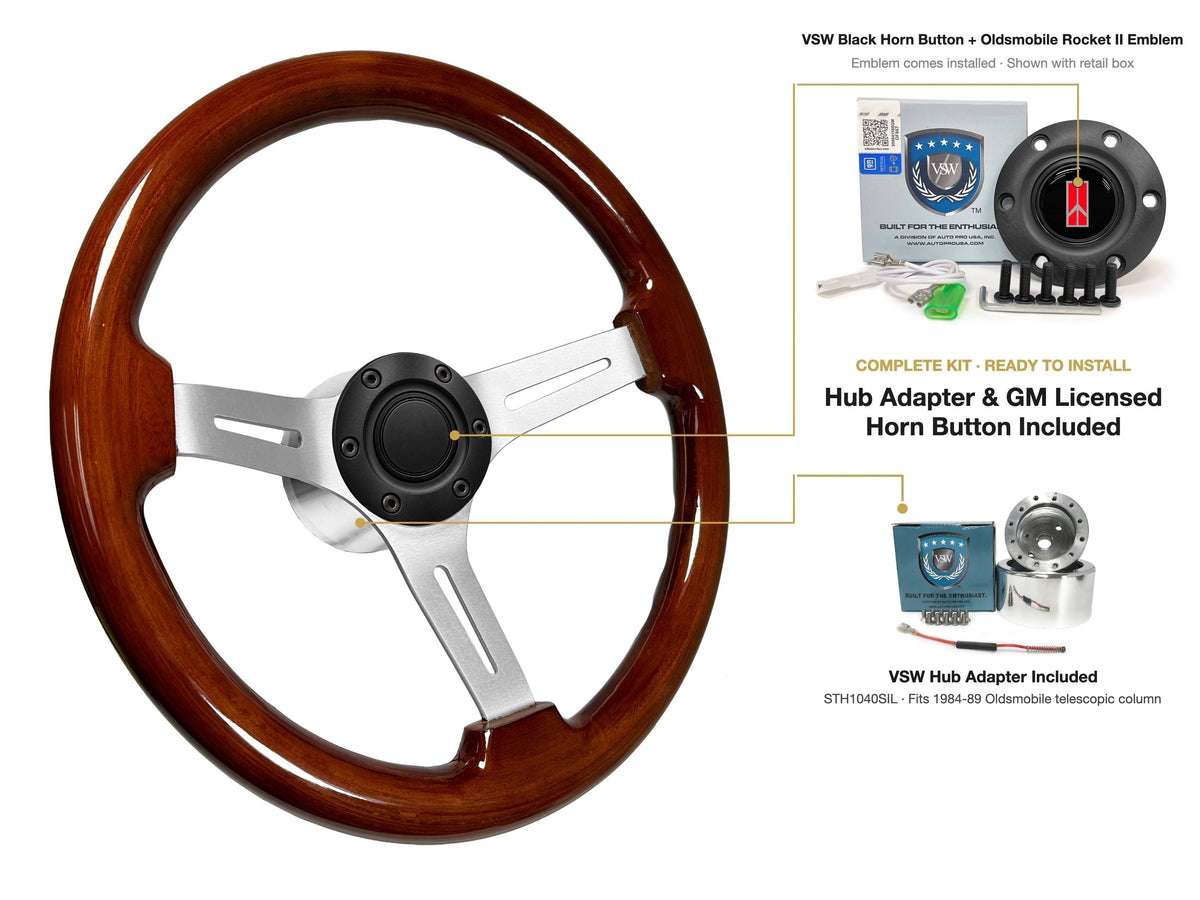 ST3027S 1984-89 Oldsmobile Telescopic kit - Black button, Rocket II 1981-96 emblem, STH1040SIL hub