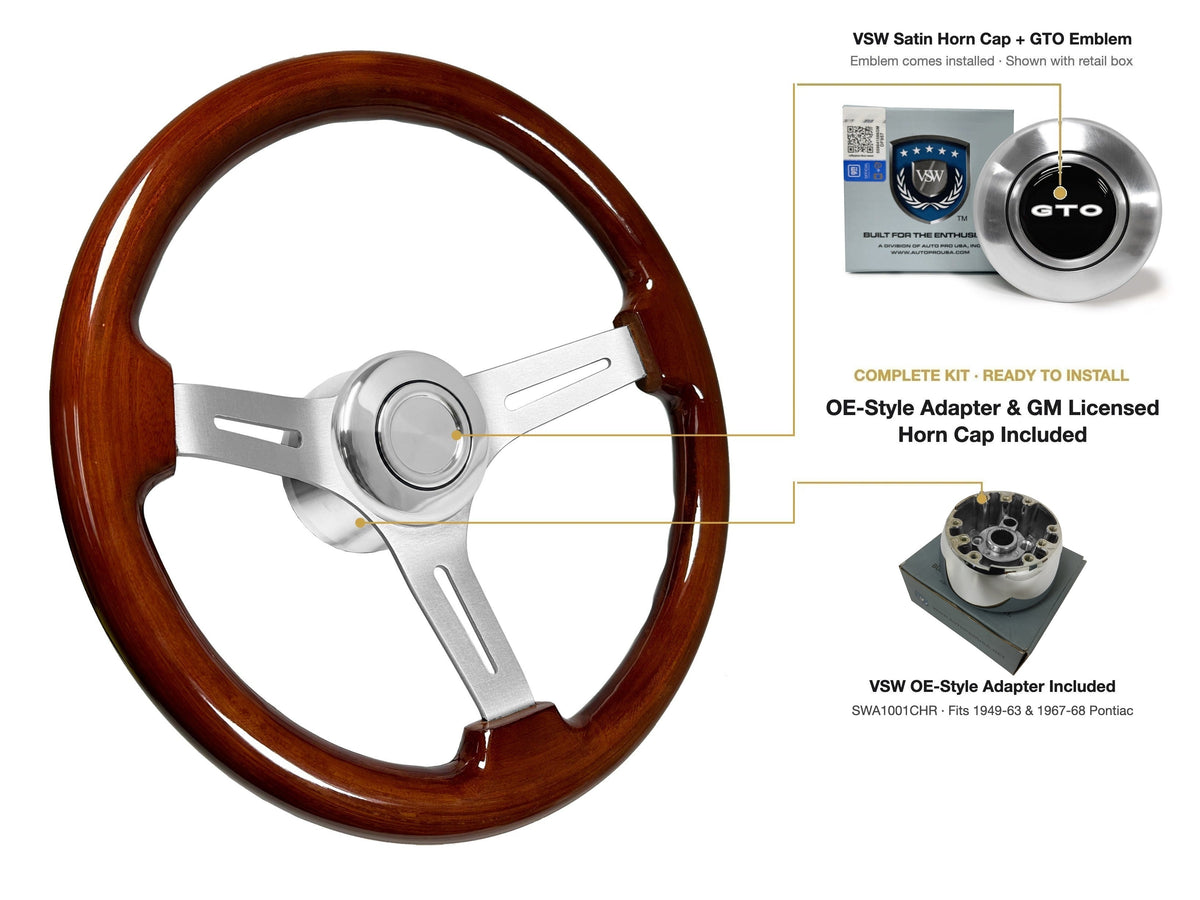 ST3027S 1949-63/1967-68 Pontiac OE-style kit - OE Satin Cap, GTO emblem, SWA1001CHR adapter