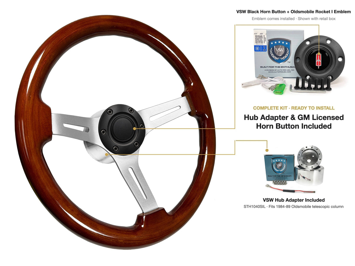 ST3027S 1984-89 Oldsmobile Telescopic kit - Black button, Rocket I 1960-80 emblem, STH1040SIL hub