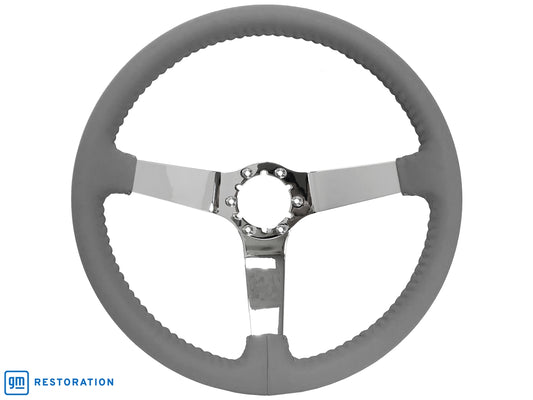 S6 Step Series Gray Leather Chrome Steering Wheel | ST3040GRY