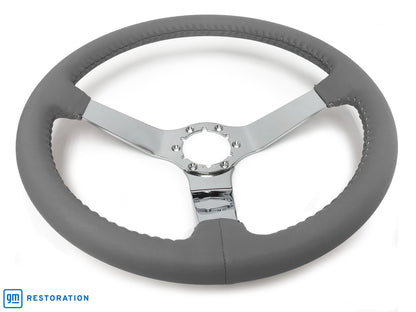 S6 Step Series Gray Leather Chrome Steering Wheel | ST3040GRY