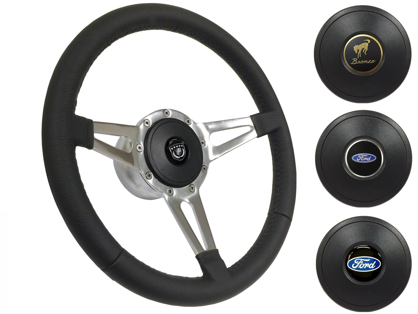 1975-77 Ford Bronco Steering Wheel Kit | Black Leather | ST3059