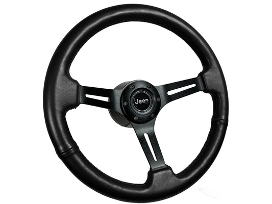 1974-95 Jeep 6-Bolt Steering Wheel Kit | Black Leather / Black Aluminum
