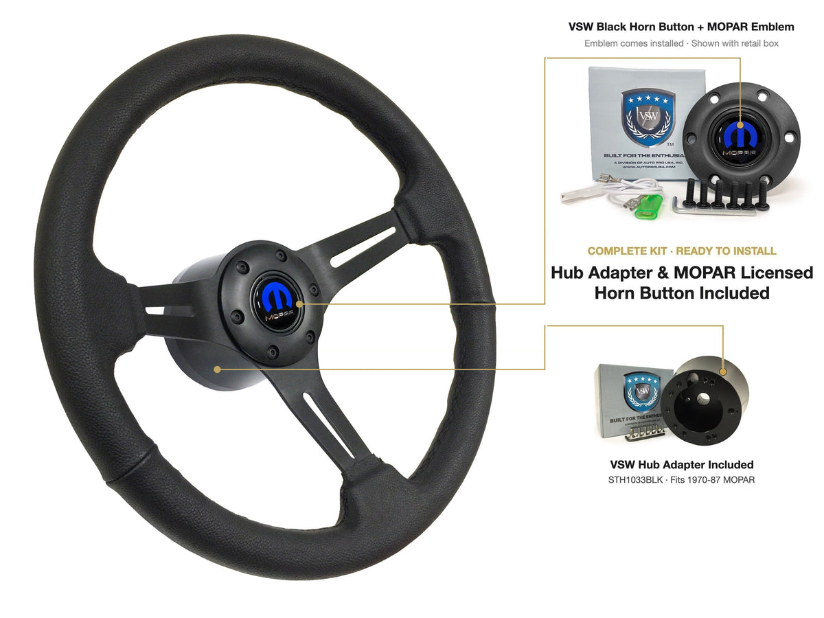 ST3060BLK 1970-87 MOPAR kit - Black button, MOPAR emblem, STH1033BLK hub