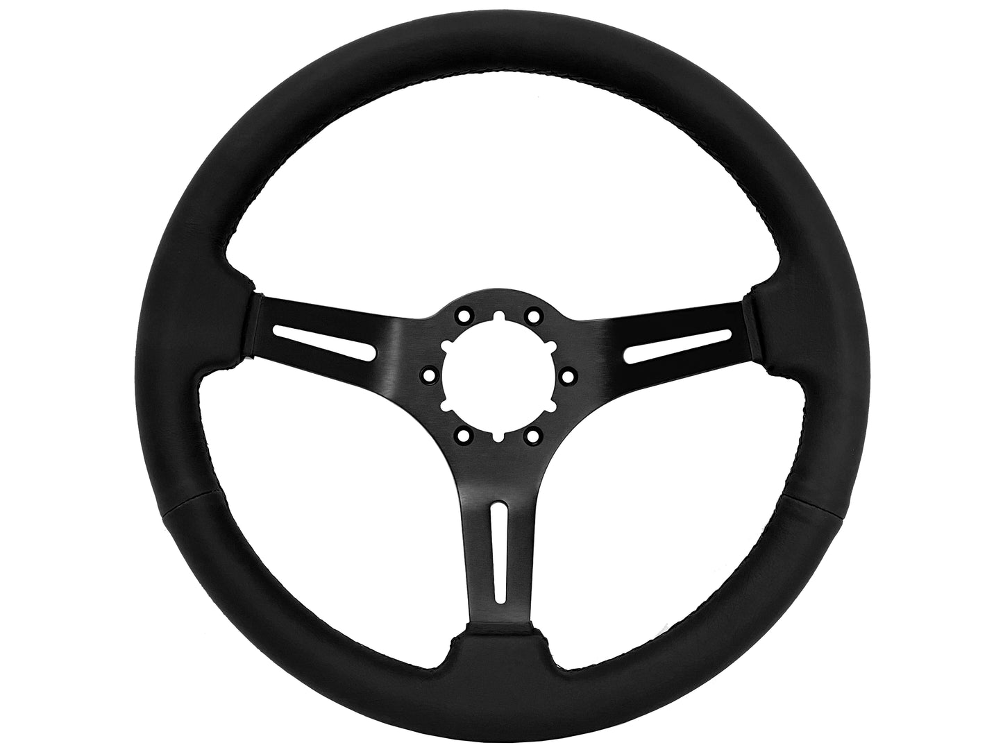 VSW S6 Sport Steering Wheel | Leather, Black Aluminum | ST3060BLK