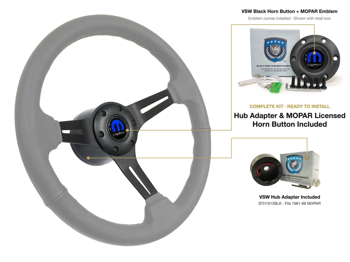 ST3060GRY 1961-69 MOPAR kit - Black button, MOPAR emblem, STH1012BLK hub