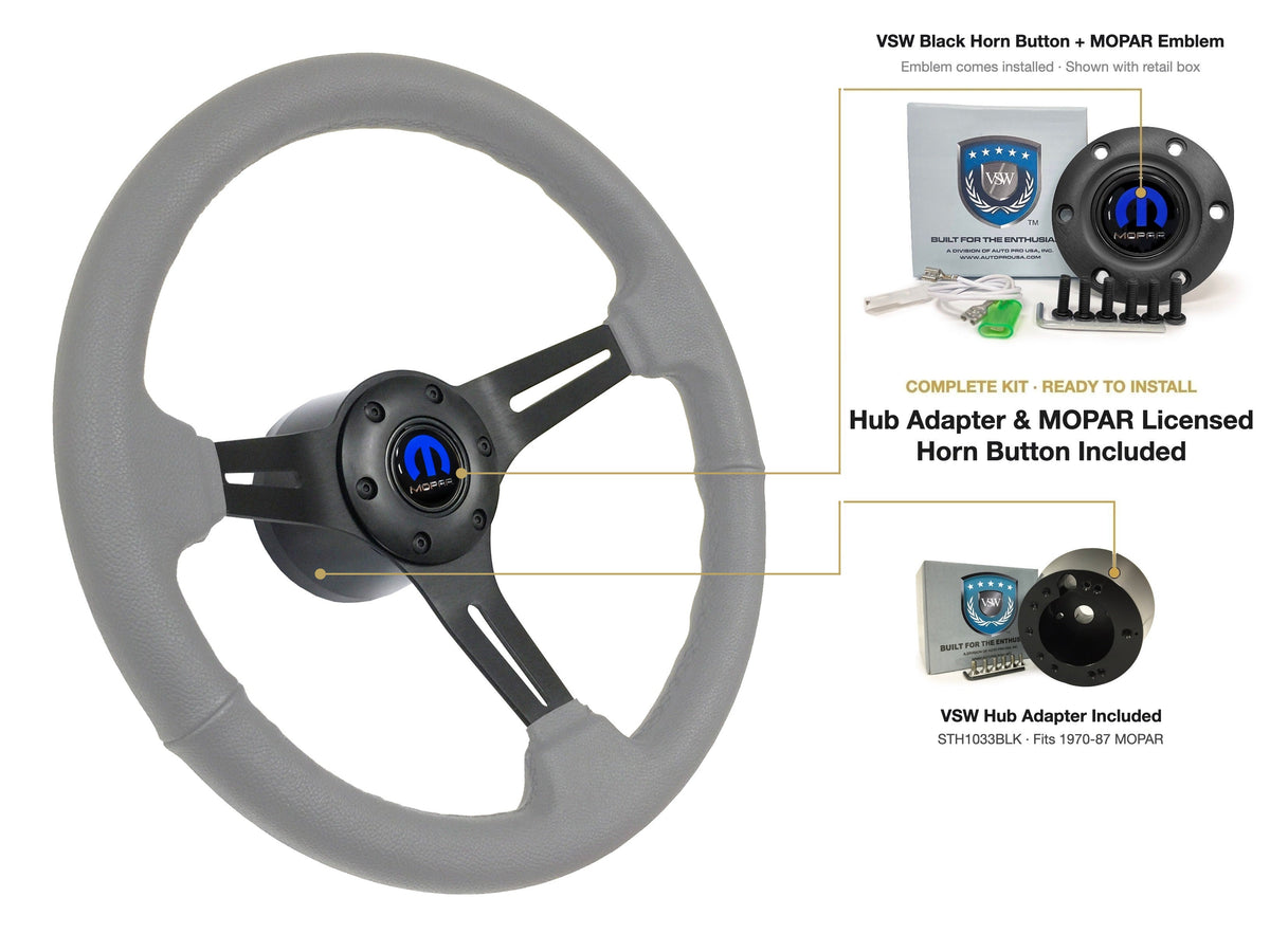 ST3060GRY 1970-87 MOPAR kit - Black button, MOPAR emblem, STH1033BLK hub