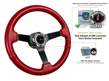 ST3060RED steering wheel kit - Chrome horn button, Rocket II 1981-96 emblem